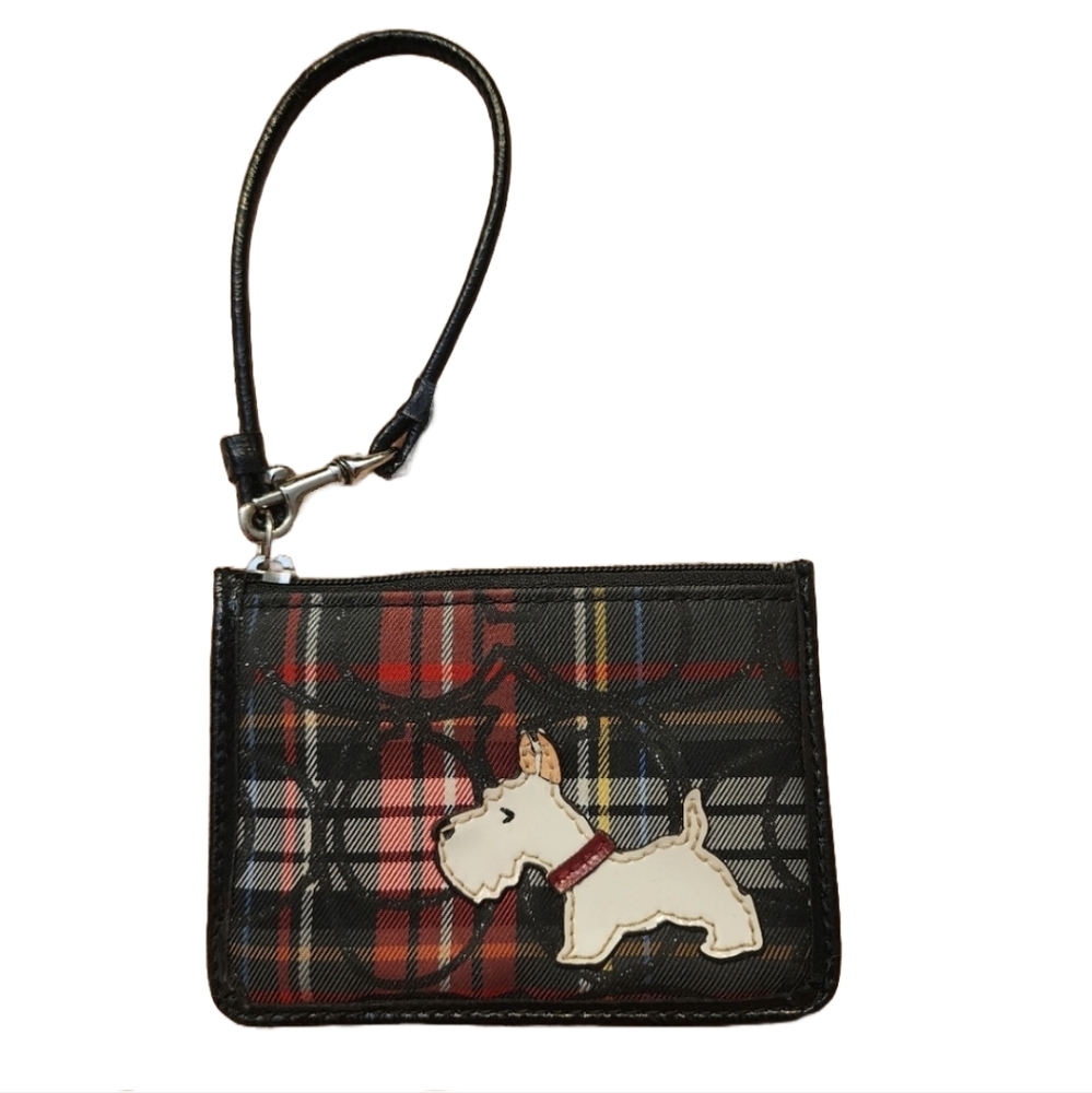 Coach F48073 tartan scotty dog slim ID card holder wristlet w/ keyring